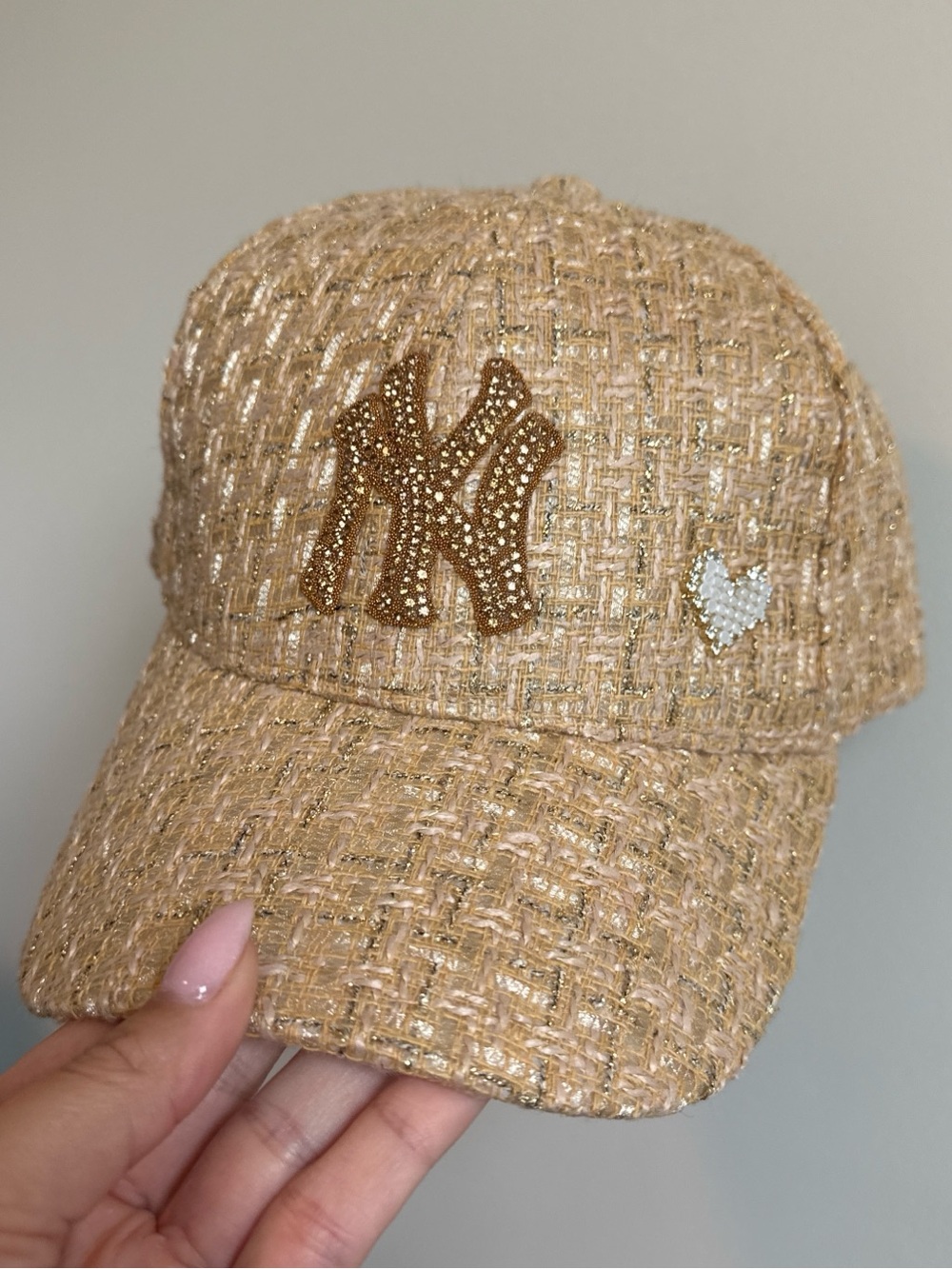 Embellished NY yankees rhinestone Tweed adjustable Baseball Cap - Picture 2 of 5